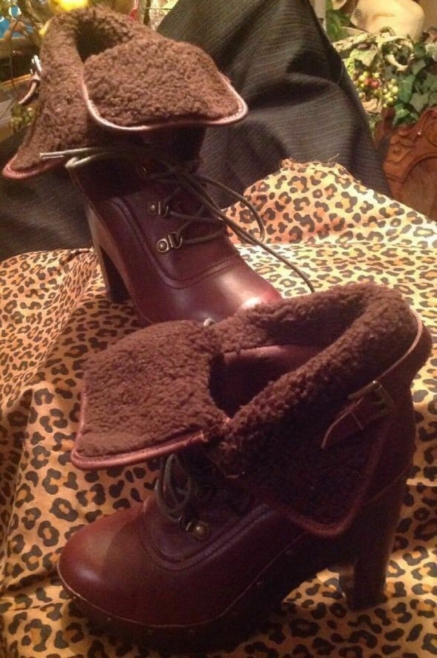 DOLCE VITA LEATHER PLATFORM STRAP HEELS BROWN ANKLE BOOTS WOMENS 9.5M MRSP $169